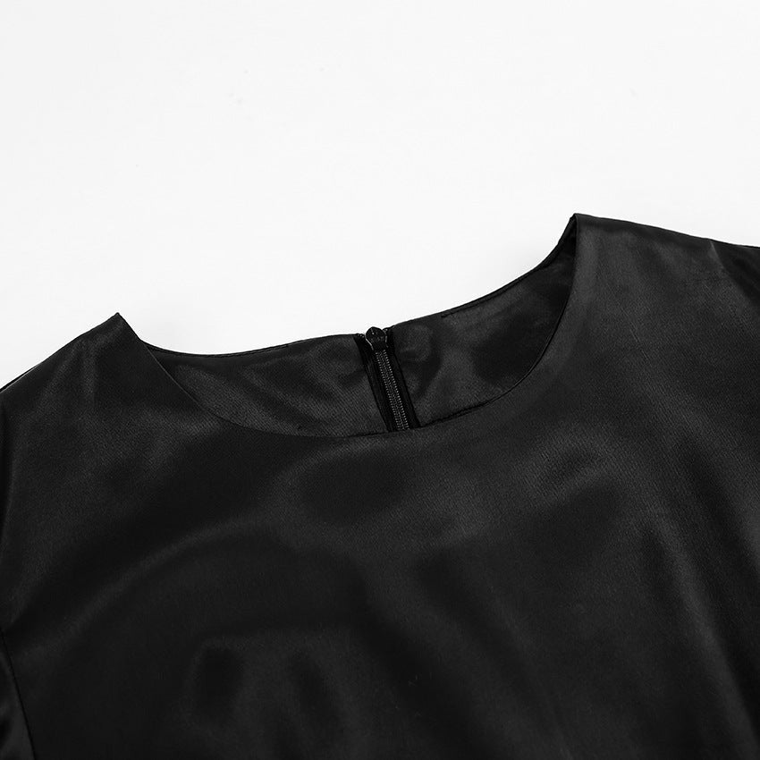 Celisette Satin Puff Sleeve Dress - Black