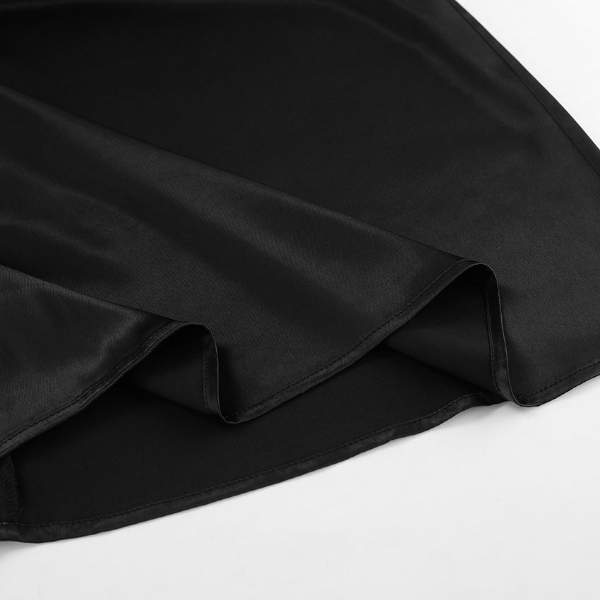 Celisette Satin Puff Sleeve Dress - Black