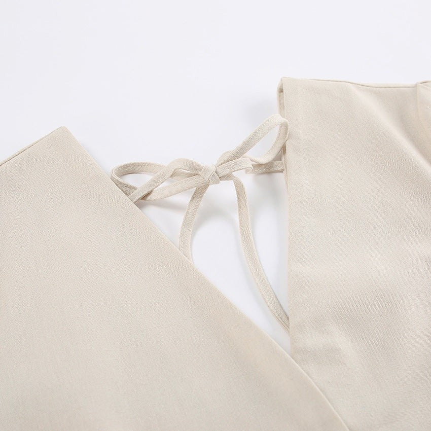 Mairisse Linen-Blend Puff Sleeve Dress - Off White