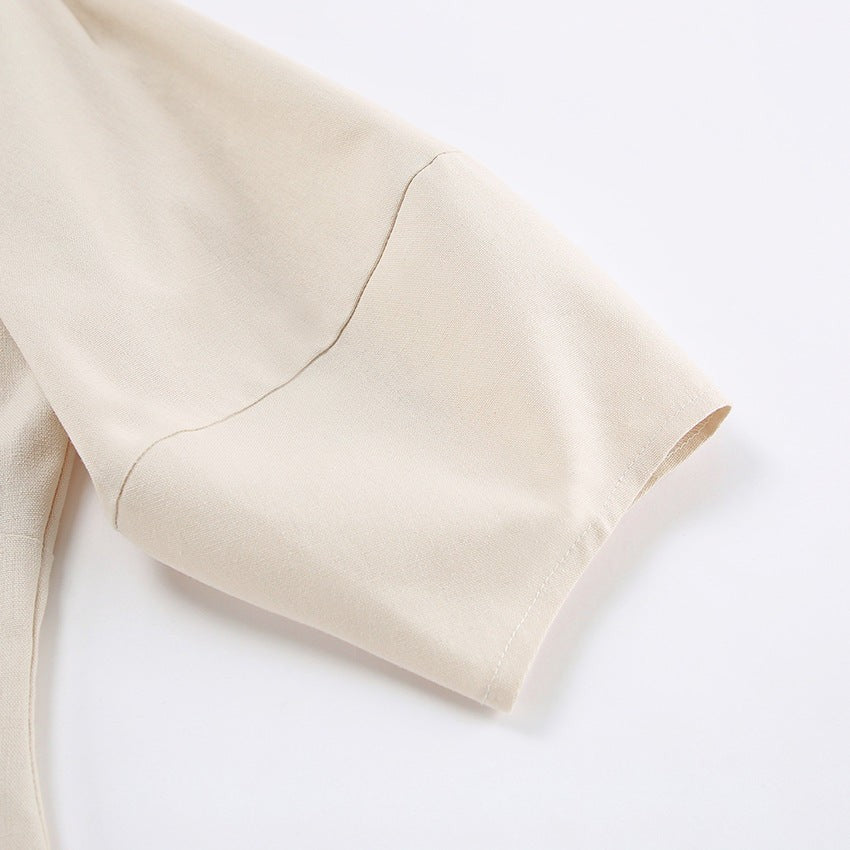 Mairisse Linen-Blend Puff Sleeve Dress - Off White